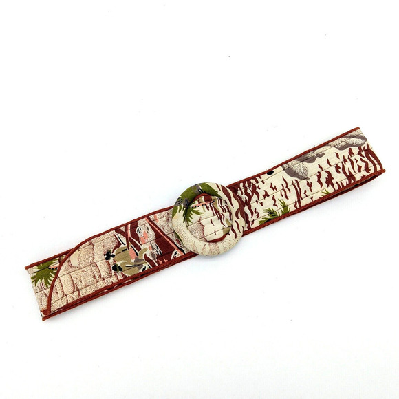 Vintage Womens Belt Size S/M Tropical Print 80s 90s Fabric Adjustable Boho Tiki - Picture 1 of 5